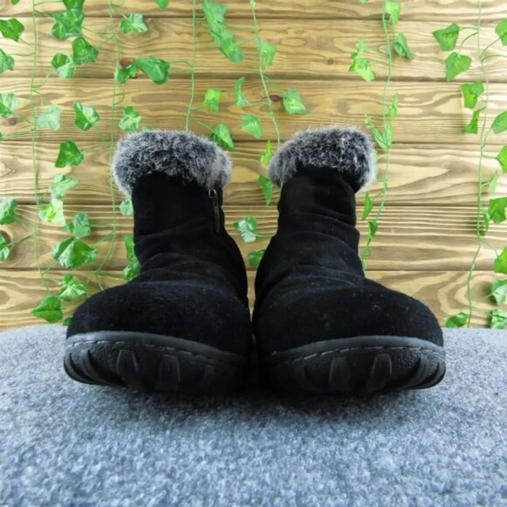 Khombu  Women Shearling Style Boots Black Leather‎ Zip Size 8 Medium